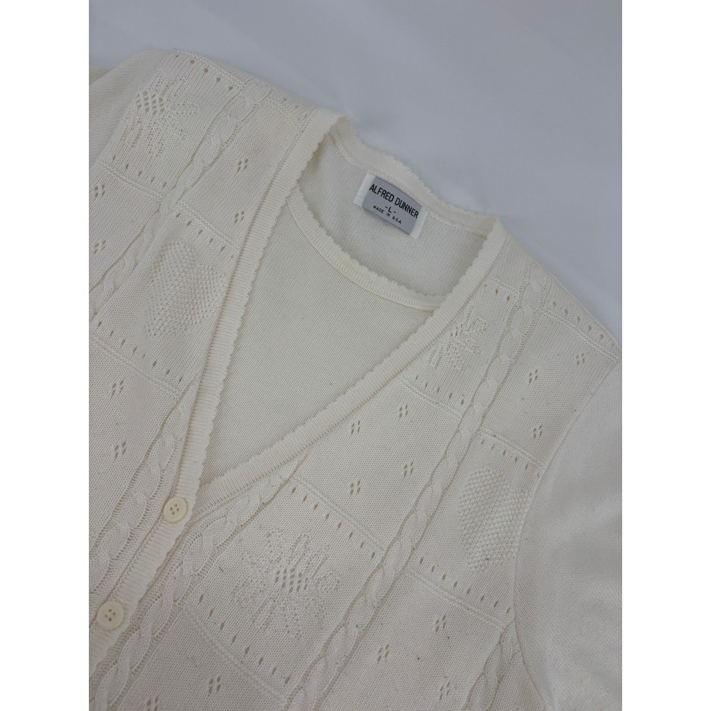 Alfred Dunner‎ Cream Knit Cardigan Top Short Sleeve Womens Large USA Made